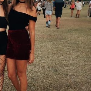 Maroon Tobi crushed velvet skirt